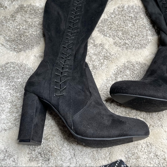 NWOT Torrid BLACK FAUX SUEDE STRETCH CORSET OVER-THE-KNEE BOOT Extra Wide Fit 11 - Picture 9 of 15